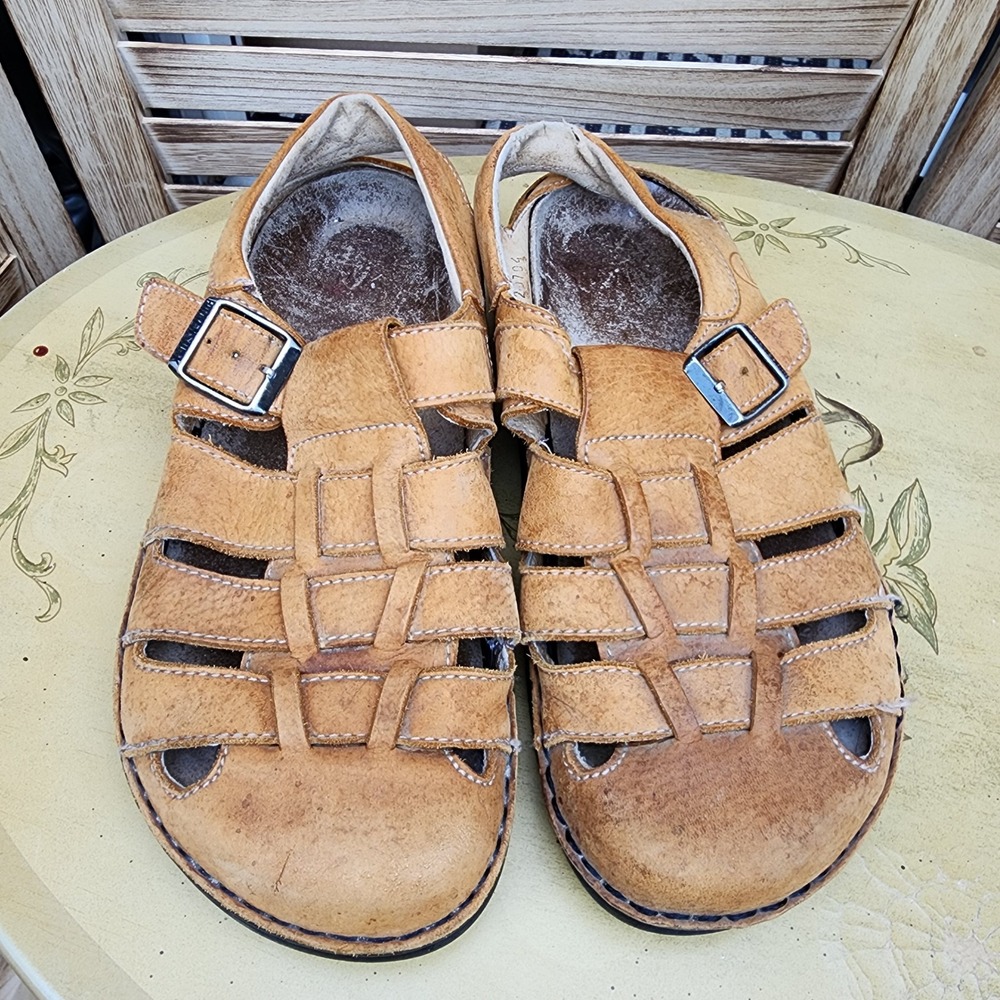 Birkenstock EU 38 US 7 7.5 Footprints Merced Honey Fisherman Tan Leather Sandals
